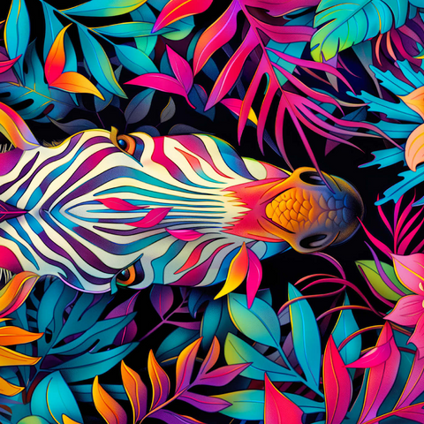 Darstellung des Puzzle Motivs Lebhaftes Zebra im tropischen Dschungel Vibrant Zebra in Tropical Jungle 1000 Puzzle 3D Modell