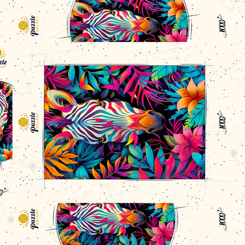 Darstellung des Puzzle Motivs Lebhaftes Zebra im tropischen Dschungel Vibrant Zebra in Tropical Jungle 1000 Puzzle Schachtel 3D Modell