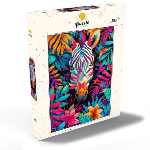 Darstellung des Puzzle Motivs Lebhaftes Zebra im tropischen Dschungel Vibrant Zebra in Tropical Jungle 100 Puzzle Schachtel Ansicht2