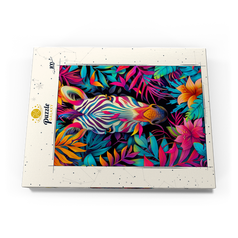 Darstellung des Puzzle Motivs Lebhaftes Zebra im tropischen Dschungel Vibrant Zebra in Tropical Jungle 100 Puzzle Schachtel Ansicht3