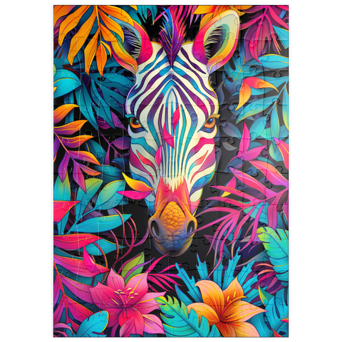 Darstellung des Puzzle Motivs Lebhaftes Zebra im tropischen Dschungel puzzleplate Vibrant Zebra in Tropical Jungle 100 Puzzle
