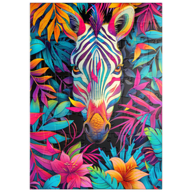 Darstellung des Puzzle Motivs Lebhaftes Zebra im tropischen Dschungel - Puzzleteile: 100