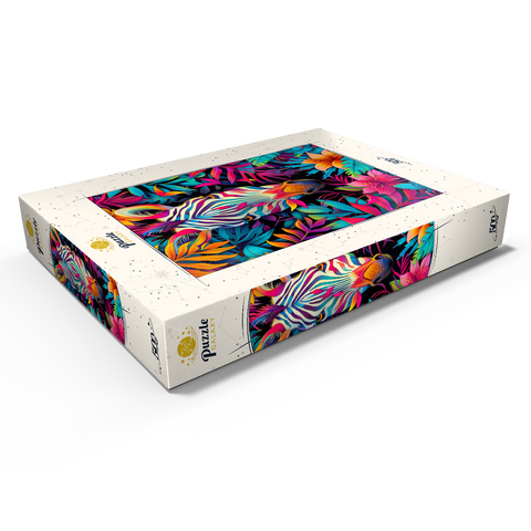 Darstellung des Puzzle Motivs Lebhaftes Zebra im tropischen Dschungel Vibrant Zebra in Tropical Jungle 500 Puzzle Schachtel Ansicht1
