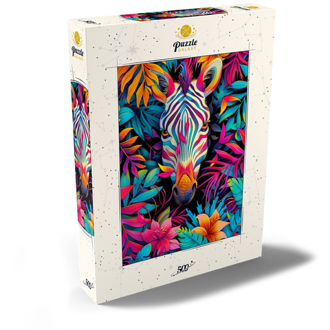 Darstellung des Puzzle Motivs Lebhaftes Zebra im tropischen Dschungel Vibrant Zebra in Tropical Jungle 500 Puzzle Schachtel Ansicht2