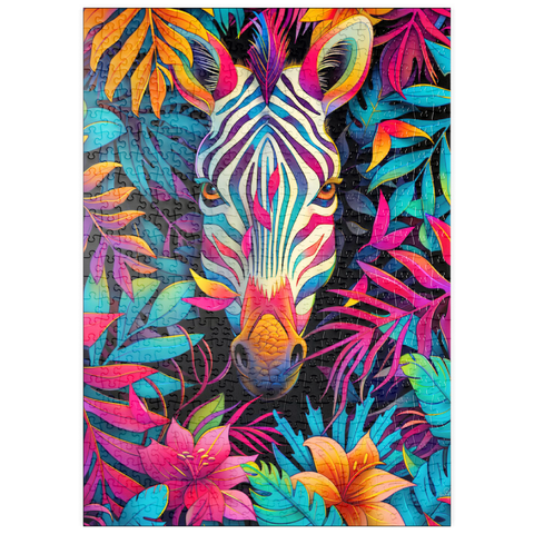 Darstellung des Puzzle Motivs Lebhaftes Zebra im tropischen Dschungel puzzleplate Vibrant Zebra in Tropical Jungle 500 Puzzle