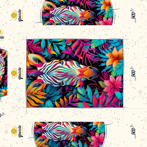 Darstellung des Puzzle Motivs Lebhaftes Zebra im tropischen Dschungel Vibrant Zebra in Tropical Jungle 500 Puzzle Schachtel 3D Modell