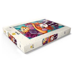Alternative Darstellung des Puzzle-Motivs Verspieltes Porträt einer Frau mit orangefarbenen Haaren und Blumenhut – Puzzleteile: 200