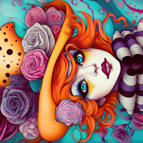 Darstellung des Puzzle Motivs Verspieltes Porträt einer Frau mit orangefarbenen Haaren und Blumenhut Whimsical Portrait of a Woman with Orange Hair and Floral Hat 500 Puzzle 3D Modell