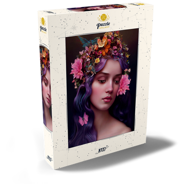 Darstellung des Puzzle Motivs Ethereal Woman with Floral Crown and Violet Hair 1000 Puzzle Schachtel Ansicht2