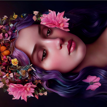 Darstellung des Puzzle Motivs Ethereal Woman with Floral Crown and Violet Hair 1000 Puzzle 3D Modell
