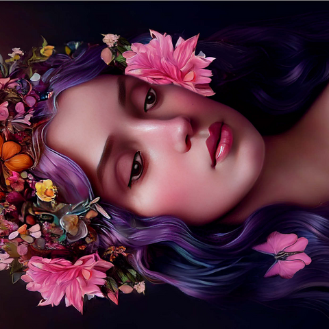 Darstellung des Puzzle Motivs Ätherische Frau mit Blumenkranz und violettem Haar Ethereal Woman with Floral Crown and Violet Hair 1000 Puzzle 3D Modell