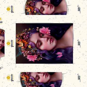 Darstellung des Puzzle Motivs Ethereal Woman with Floral Crown and Violet Hair 500 Puzzle Schachtel 3D Modell