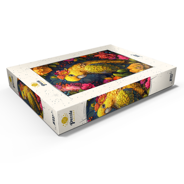 Darstellung des Puzzle Motivs Golden Parrot with Tropical Blooms 1000 Puzzle Schachtel Ansicht1