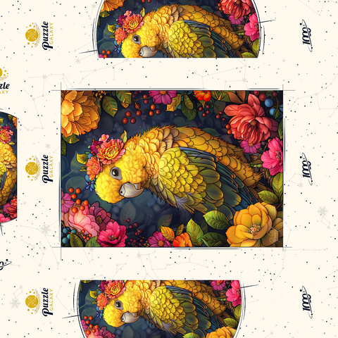 Darstellung des Puzzle Motivs Goldener Papagei mit tropischen Blüten Golden Parrot with Tropical Blooms 1000 Puzzle Schachtel 3D Modell