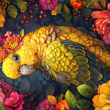 Darstellung des Puzzle Motivs Golden Parrot with Tropical Blooms 100 Puzzle 3D Modell