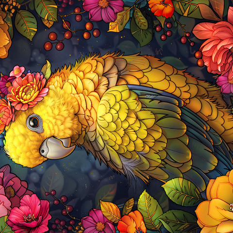 Darstellung des Puzzle Motivs Goldener Papagei mit tropischen Blüten Golden Parrot with Tropical Blooms 100 Puzzle 3D Modell