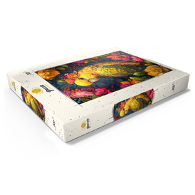 Darstellung des Puzzle Motivs Goldener Papagei mit tropischen Blüten - Puzzleteile: 200