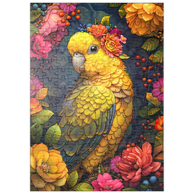 Darstellung des Puzzle Motivs Goldener Papagei mit tropischen Blüten - Puzzleteile: 200