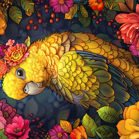Darstellung des Puzzle Motivs Goldener Papagei mit tropischen Blüten Golden Parrot with Tropical Blooms 500 Puzzle 3D Modell