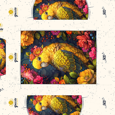 Darstellung des Puzzle Motivs Goldener Papagei mit tropischen Blüten Golden Parrot with Tropical Blooms 500 Puzzle Schachtel 3D Modell