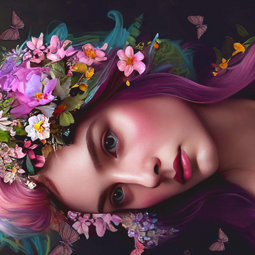 Darstellung des Puzzle Motivs Elegant Woman with Floral Crown and Butterfly Accents 1000 Puzzle 3D Modell