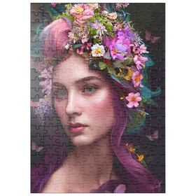 Darstellung des Puzzle Motivs Elegante Frau mit Blumenkranz und Schmetterlingsakzenten - Puzzleteile: 200