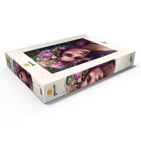 Darstellung des Puzzle Motivs Elegante Frau mit Blumenkranz und Schmetterlingsakzenten - Puzzleteile: 500