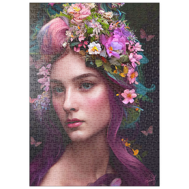 Darstellung des Puzzle Motivs puzzleplate Elegant Woman with Floral Crown and Butterfly Accents 500 Puzzle