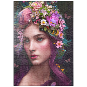 Darstellung des Puzzle Motivs Elegante Frau mit Blumenkranz und Schmetterlingsakzenten - Puzzleteile: 500