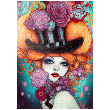 Darstellung des Puzzle Motivs puzzleplate Whimsical Woman with Striped Top Hat and Floral Accents 1000 Puzzle