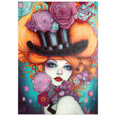 Darstellung des Puzzle Motivs puzzleplate Whimsical Woman with Striped Top Hat and Floral Accents 100 Puzzle
