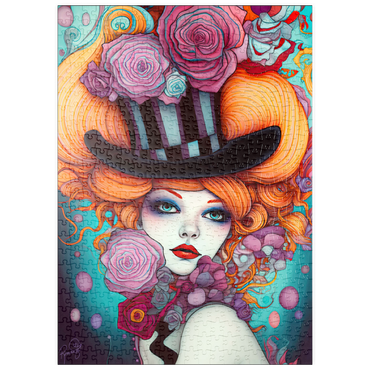 Darstellung des Puzzle Motivs puzzleplate Whimsical Woman with Striped Top Hat and Floral Accents 500 Puzzle
