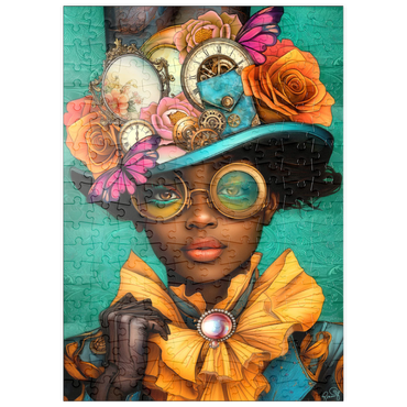 Darstellung des Puzzle Motivs puzzleplate Steampunk Woman with Floral Hat and Gears 200 Puzzle