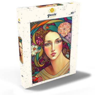 Darstellung des Puzzle Motivs Art Nouveau Woman with Floral and Gold Accents 100 Puzzle Schachtel Ansicht2