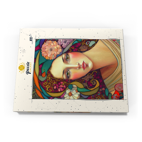 Darstellung des Puzzle Motivs Jugendstil-Frau mit floralen und goldenen Akzenten Art Nouveau Woman with Floral and Gold Accents 100 Puzzle Schachtel Ansicht3