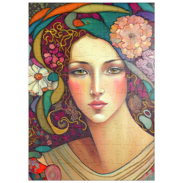 Darstellung des Puzzle Motivs puzzleplate Art Nouveau Woman with Floral and Gold Accents 100 Puzzle