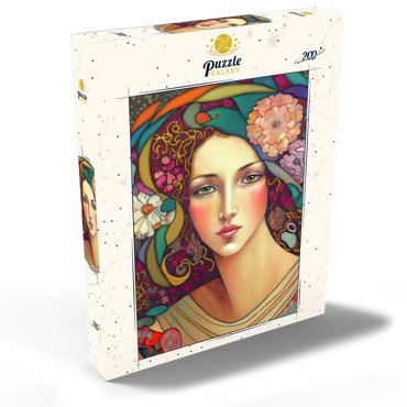 Darstellung des Puzzle Motivs Art Nouveau Woman with Floral and Gold Accents 200 Puzzle Schachtel Ansicht2