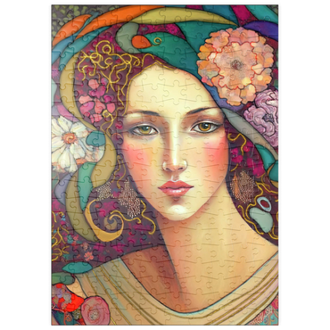 Darstellung des Puzzle Motivs puzzleplate Art Nouveau Woman with Floral and Gold Accents 200 Puzzle