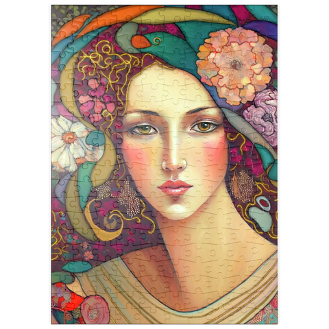 Darstellung des Puzzle Motivs Jugendstil-Frau mit floralen und goldenen Akzenten puzzleplate Art Nouveau Woman with Floral and Gold Accents 200 Puzzle