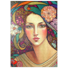 Darstellung des Puzzle Motivs Jugendstil-Frau mit floralen und goldenen Akzenten - Puzzleteile: 200