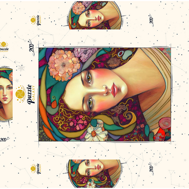 Darstellung des Puzzle Motivs Art Nouveau Woman with Floral and Gold Accents 200 Puzzle Schachtel 3D Modell