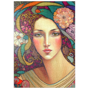 Darstellung des Puzzle Motivs puzzleplate Art Nouveau Woman with Floral and Gold Accents 500 Puzzle