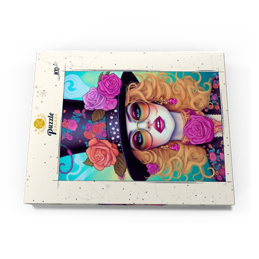 Darstellung des Puzzle Motivs Retro Glamour Woman with Floral Top Hat 100 Puzzle Schachtel Ansicht3