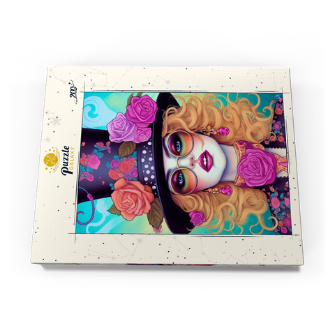 Darstellung des Puzzle Motivs Retro-Glamour-Frau mit floralem Zylinderhut Retro Glamour Woman with Floral Top Hat 200 Puzzle Schachtel Ansicht3