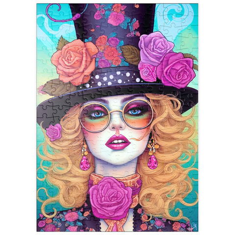 Darstellung des Puzzle Motivs Retro-Glamour-Frau mit floralem Zylinderhut puzzleplate Retro Glamour Woman with Floral Top Hat 200 Puzzle