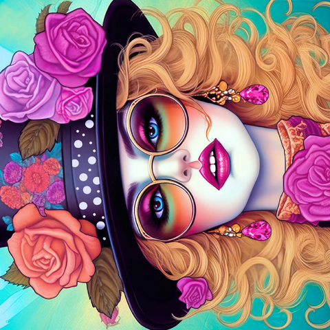 Darstellung des Puzzle Motivs Retro-Glamour-Frau mit floralem Zylinderhut Retro Glamour Woman with Floral Top Hat 500 Puzzle 3D Modell