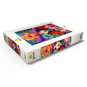 Darstellung des Puzzle Motivs Blumenmuse mit violettem Hut und feurigem Haar - Puzzleteile: 1000