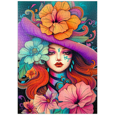 Darstellung des Puzzle Motivs puzzleplate Floral Muse with Violet Hat and Fiery Hair 1000 Puzzle