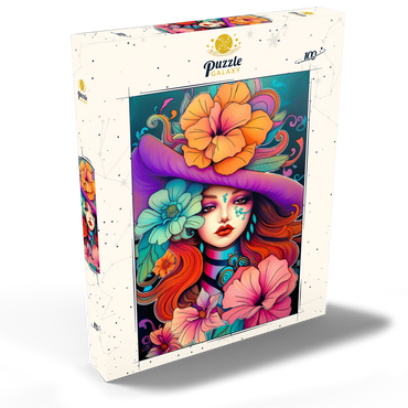 Darstellung des Puzzle Motivs Floral Muse with Violet Hat and Fiery Hair 100 Puzzle Schachtel Ansicht2