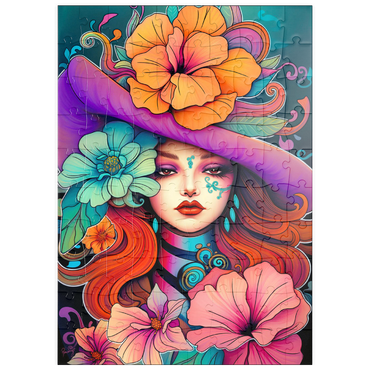 Darstellung des Puzzle Motivs puzzleplate Floral Muse with Violet Hat and Fiery Hair 100 Puzzle